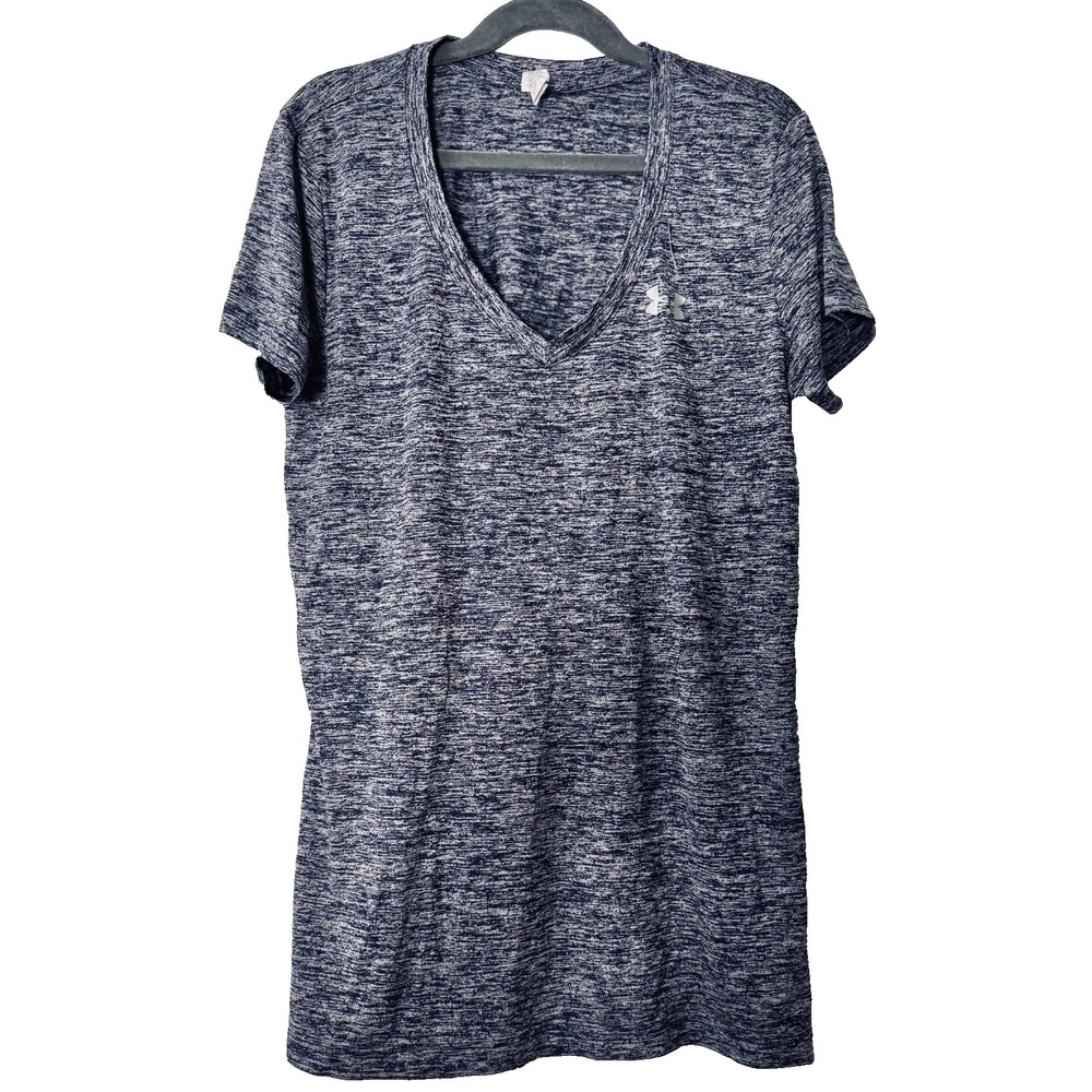 Under Armour HeatGear Size XS Navy Space Dye V Neck Athletic Tee Running Gym Wmn